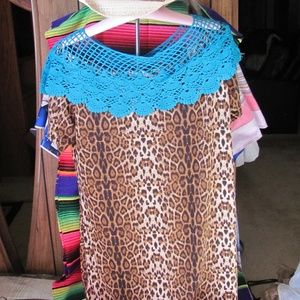 Southern Stitch Leopard Tunic with Crocheted Colla